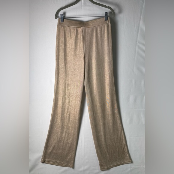 Windsor Pants - Windsor Women Gold Metallic Flowy Wide-Leg Pants Large Silhouette Stretch Chic